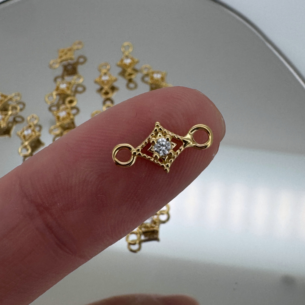 Dotted Diamond White Zircon Connector - Gold Filled