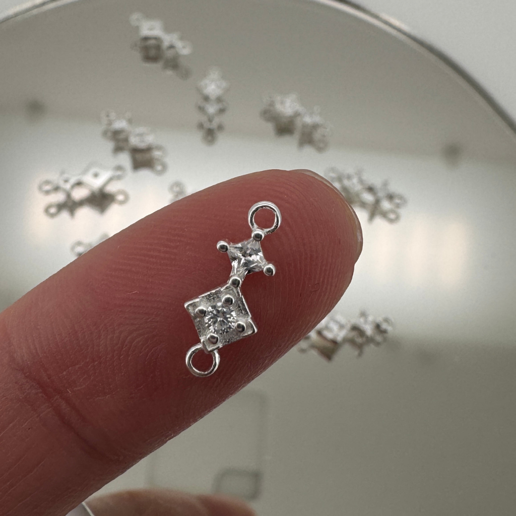 Duo Diamond White Zircon Connector - Sterling Silver