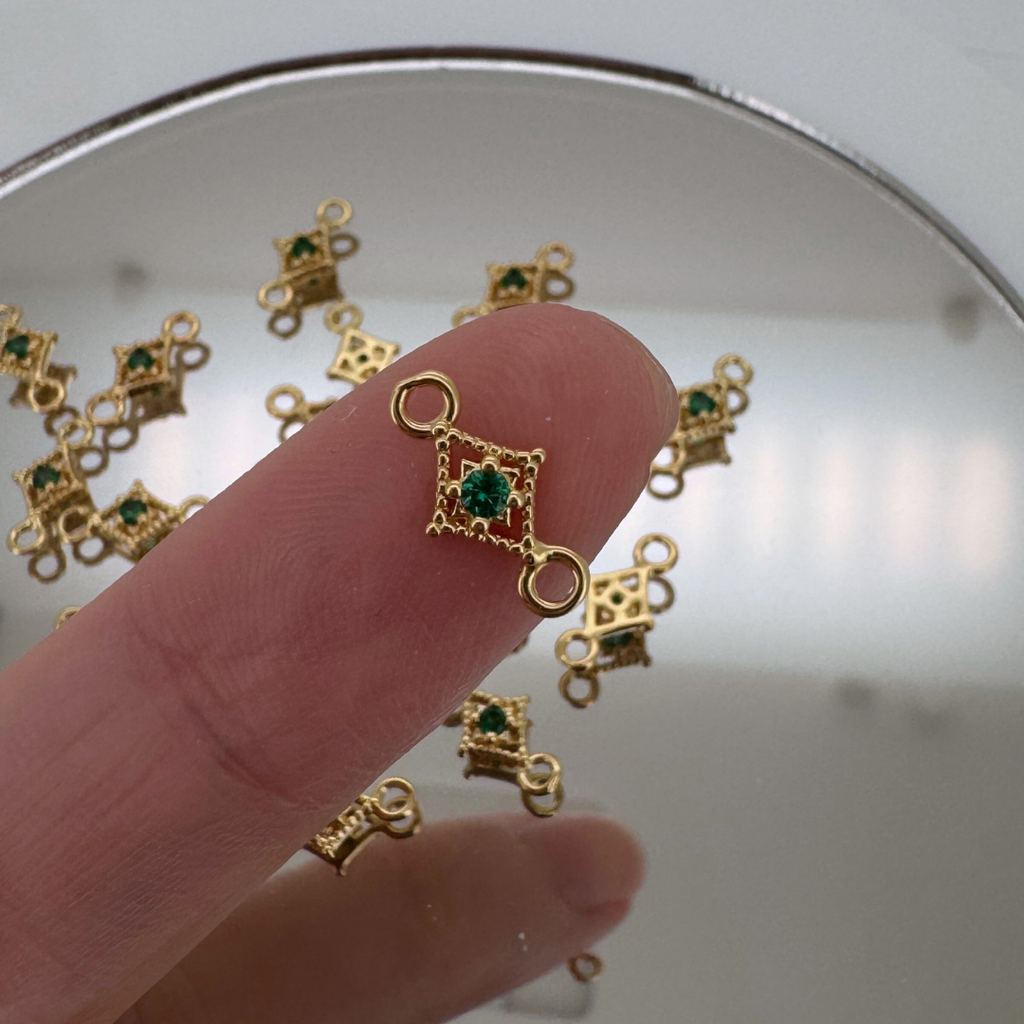 Dotted Diamond Green Zircon Connector - Gold Filled