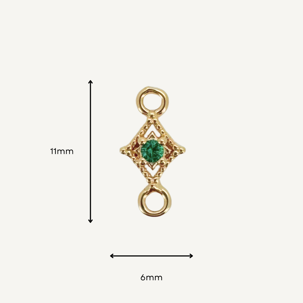 Dotted Diamond Green Zircon Connector - Gold Filled