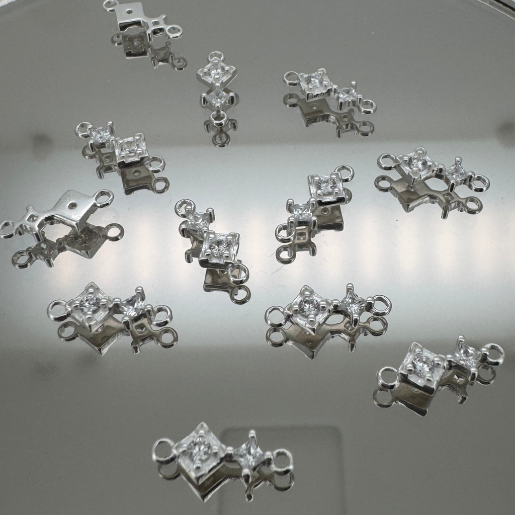 Duo Diamond White Zircon Connector - Sterling Silver
