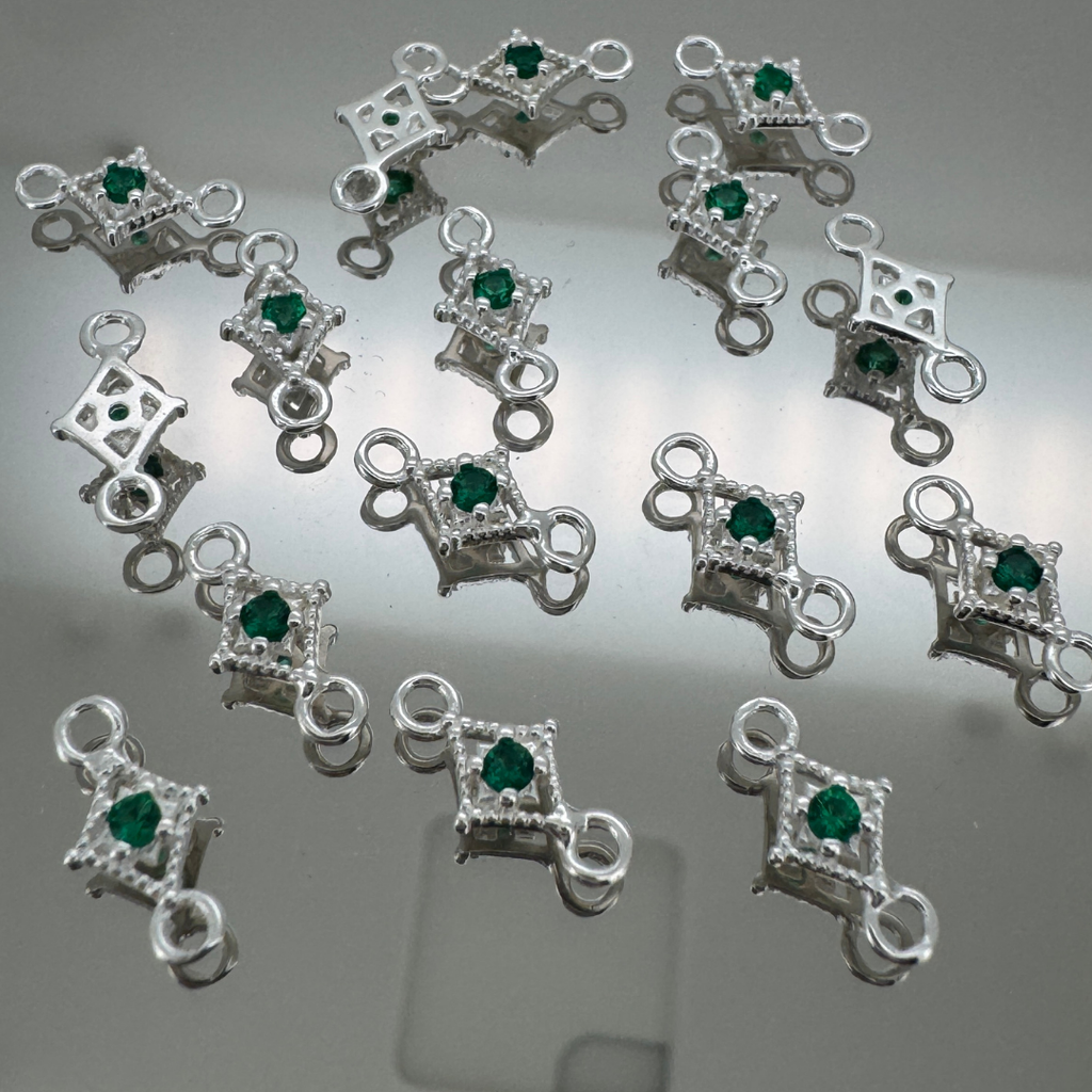 Dotted Diamond Green Zircon Connector - Sterling Silver