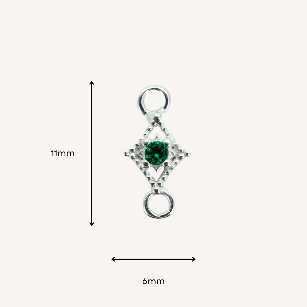 Dotted Diamond Green Zircon Connector - Sterling Silver