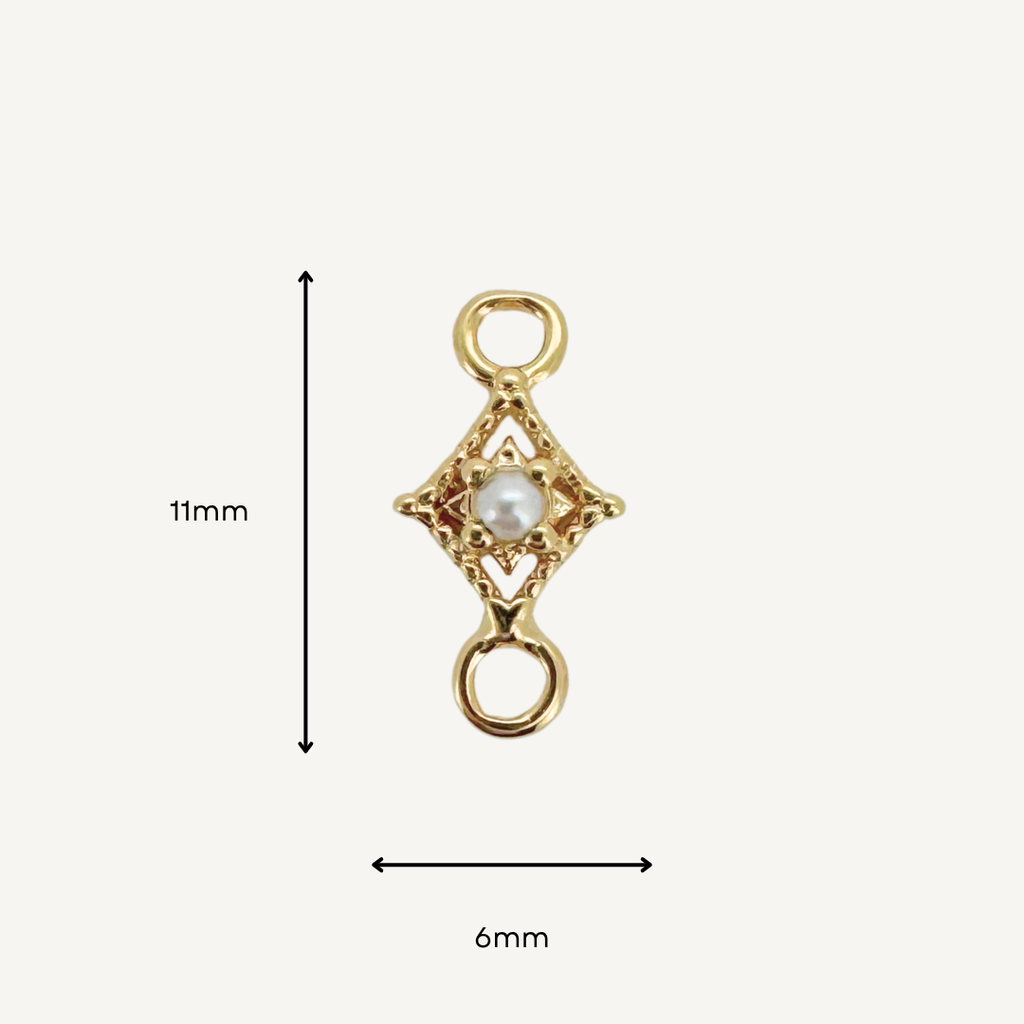Dotted Diamond Pearl Connector - Gold Filled