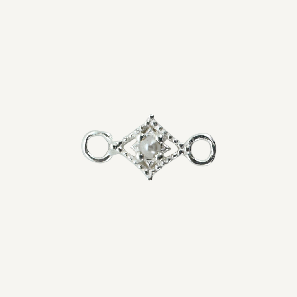 Dotted Diamond Pearl Connector - Sterling Silver