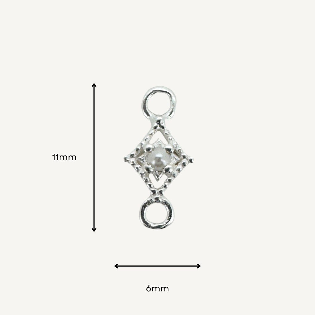 Dotted Diamond Pearl Connector - Sterling Silver