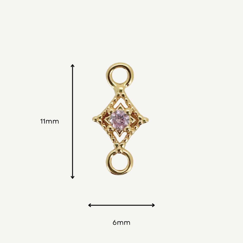 Dotted Diamond Pink Zircon Connector - Gold Filled