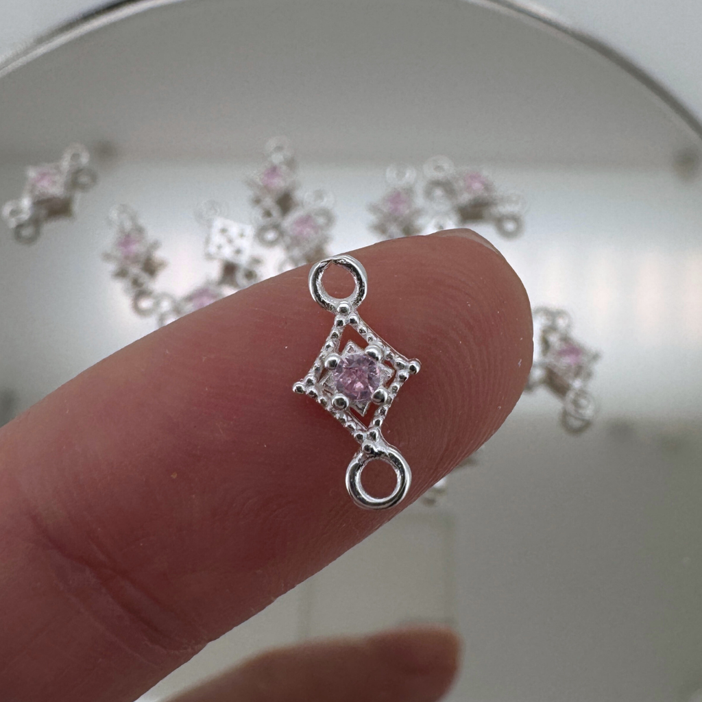 Dotted Diamond Pink Zircon Connector - Sterling Silver