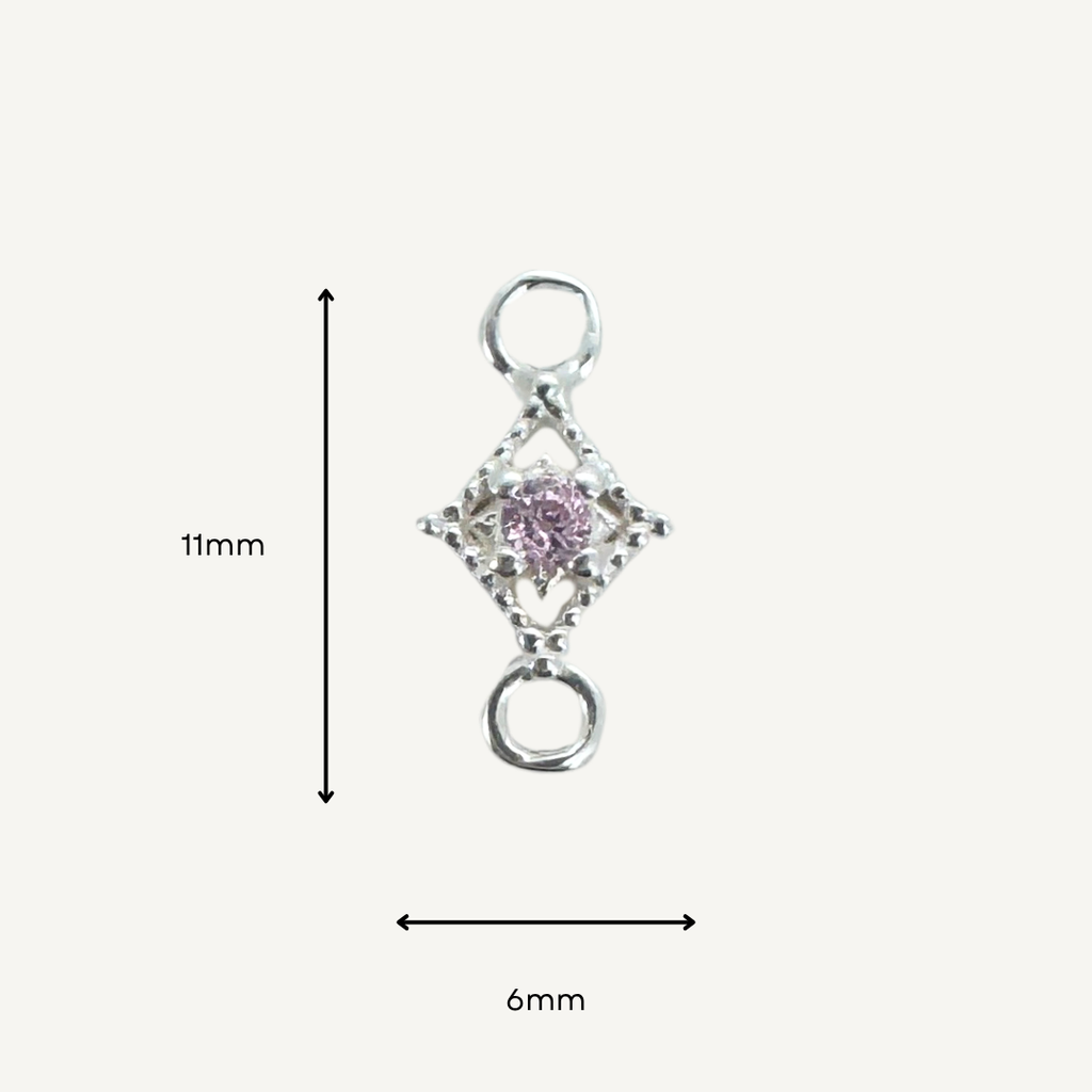 Dotted Diamond Pink Zircon Connector - Sterling Silver